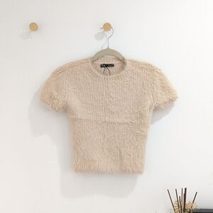 Zara top short sleeve teddy bear beige